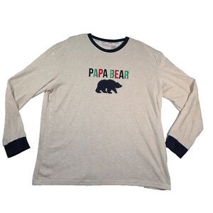 Dearfoams Papa Bear Shirt Mens XL Beige Navy Long Sleeve Pajama Top Lounge Soft